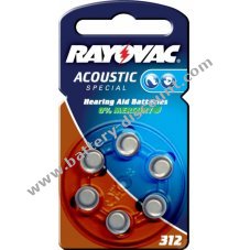 Rayovac Acoustic Special hearing aid battery 312 / 312AE / AE312 / DA312 / PR41 / V312AT 6-pack blister