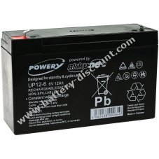 Powery lead-gel Battery for cleaning machines, alarm system 6V 12Ah (also replaces 10Ah)