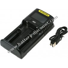 USB fast charger Nitecore UMS2, LCD display, 2 charging slots for Li-Ion batteries and others