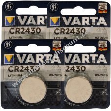 4x Lithium button cell battery Varta Electronic CR2430 3V 1er blister