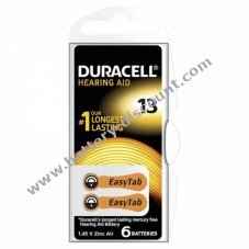 Duracell Hearing aid battery 13AE / AE13 / DA13 / V13AT / PR48 / PR754 Blister of 6
