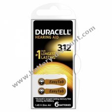 Duracell Hearing aid battery 312AE / AE312 / DA312 / PR41 / PR736 / V312AT Blister of 6