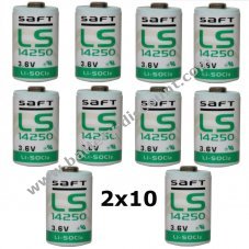 20x Lithium battery Saft LS14250 1/2AA 3,6Volt